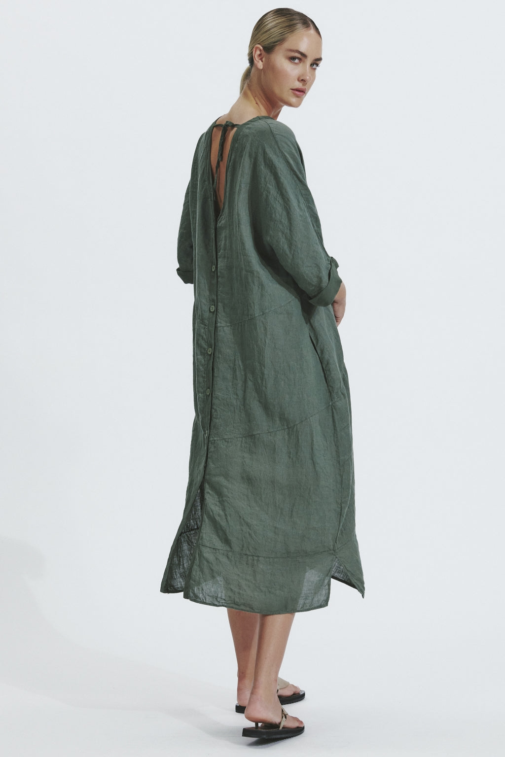 Transit Linen Double V-neck Dress with Kimono Sleeves