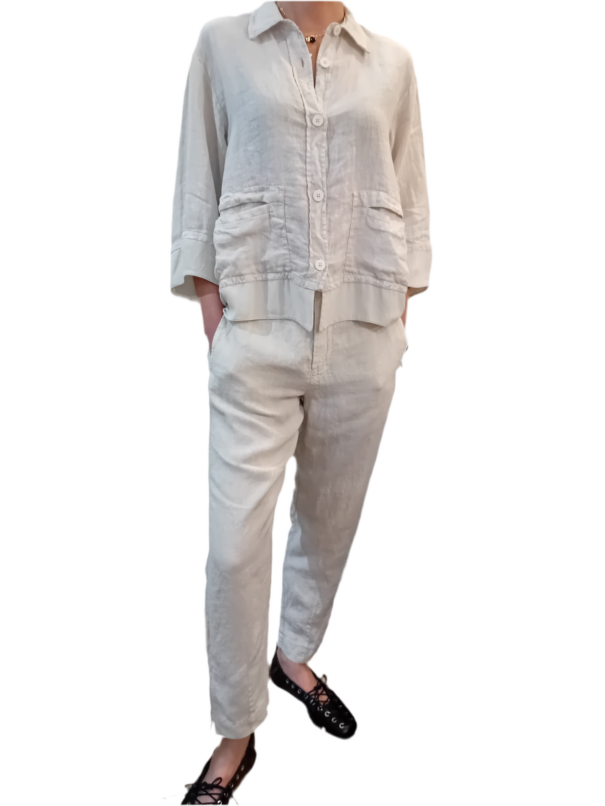 Transit 3/4 sleeve linen jacket with viscose georgette inserts