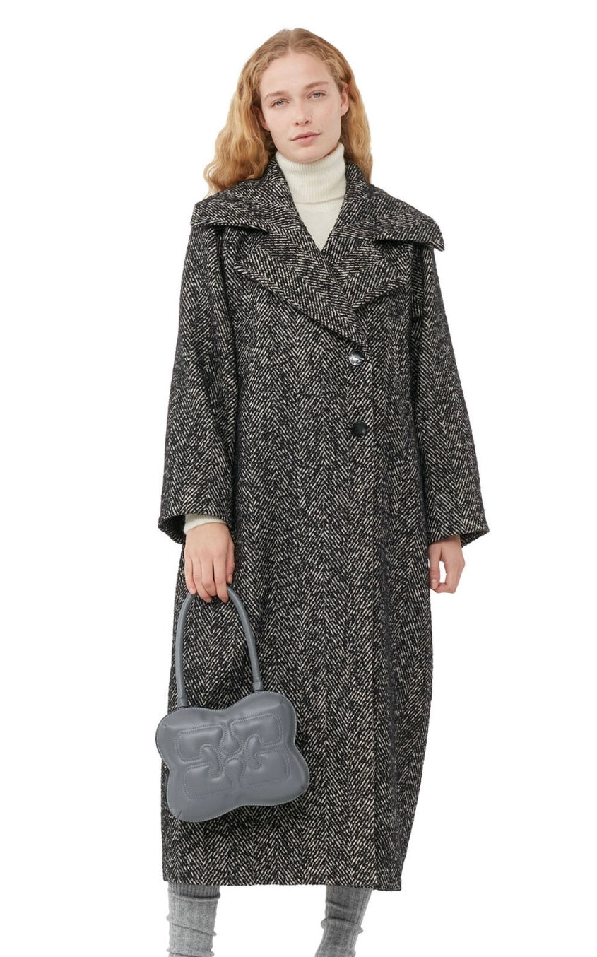 Ganni Herringbone Wool Coat - Square