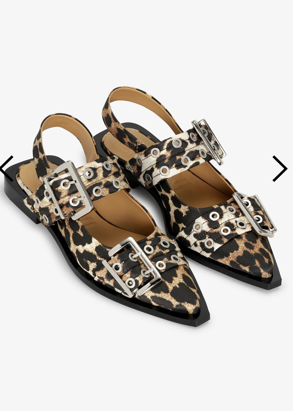 Ganni Leopard Satin Feminine Buckle Ballerina