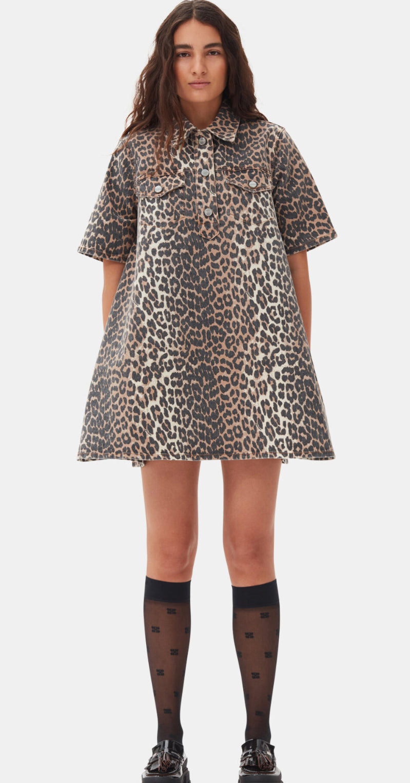 Ganni Leopard Printed Mini Dress