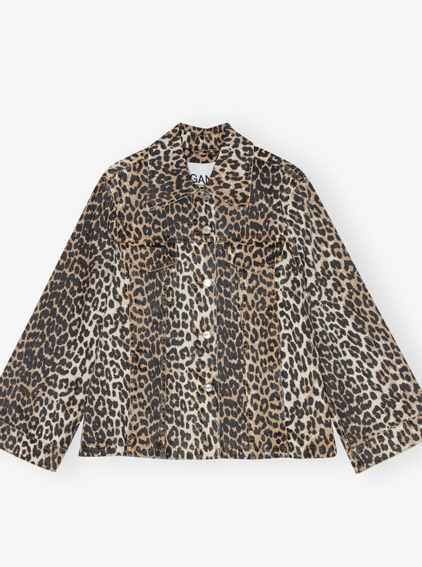 Ganni Leopard Printed Denim Jacket