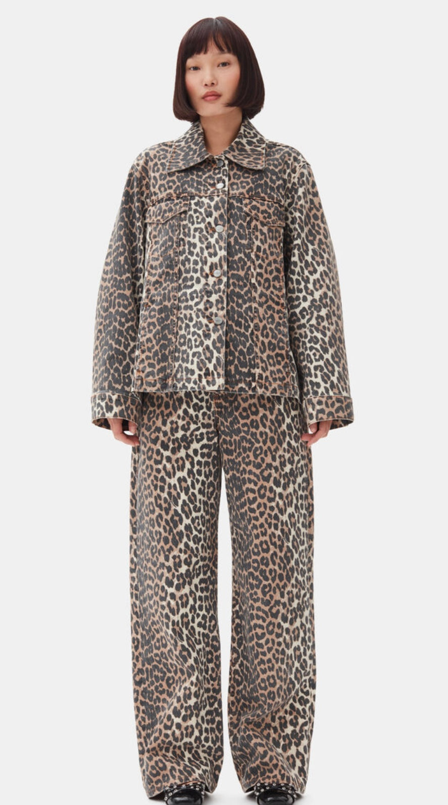 Ganni Leopard Printed Denim Jacket