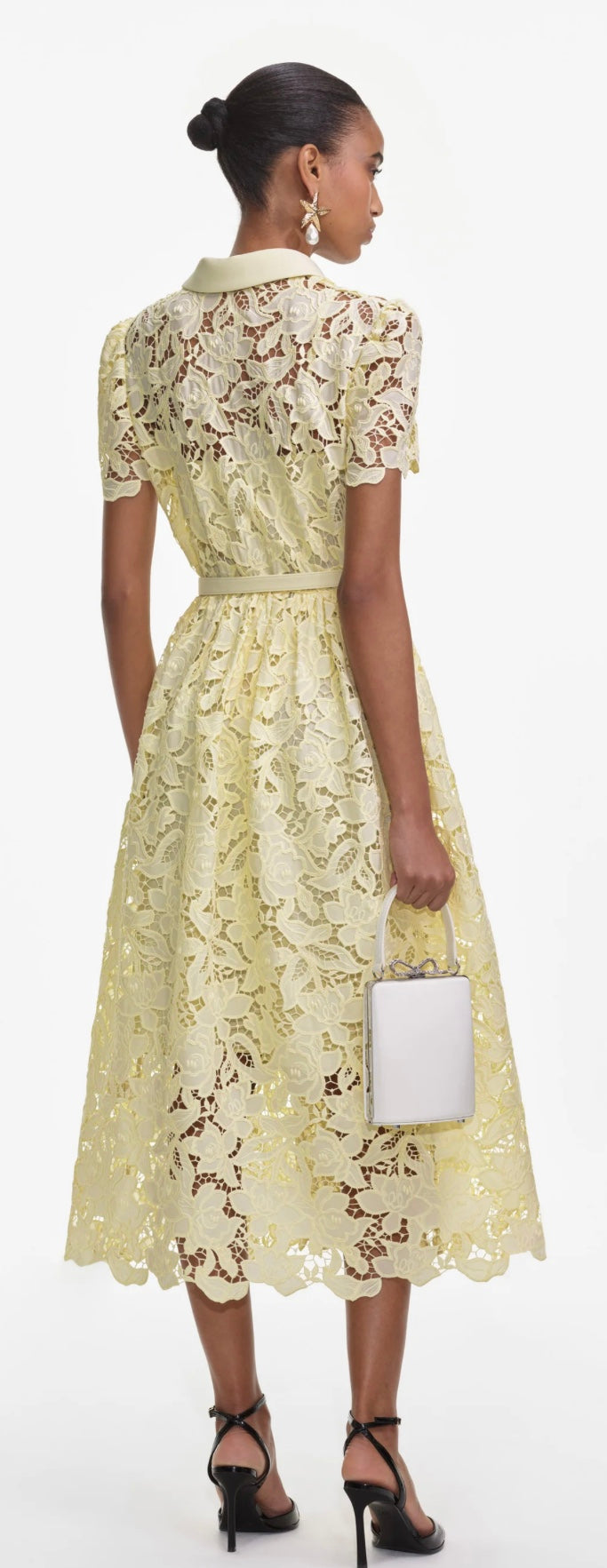 Self Portrait Yellow Lace Collared Midi Dress