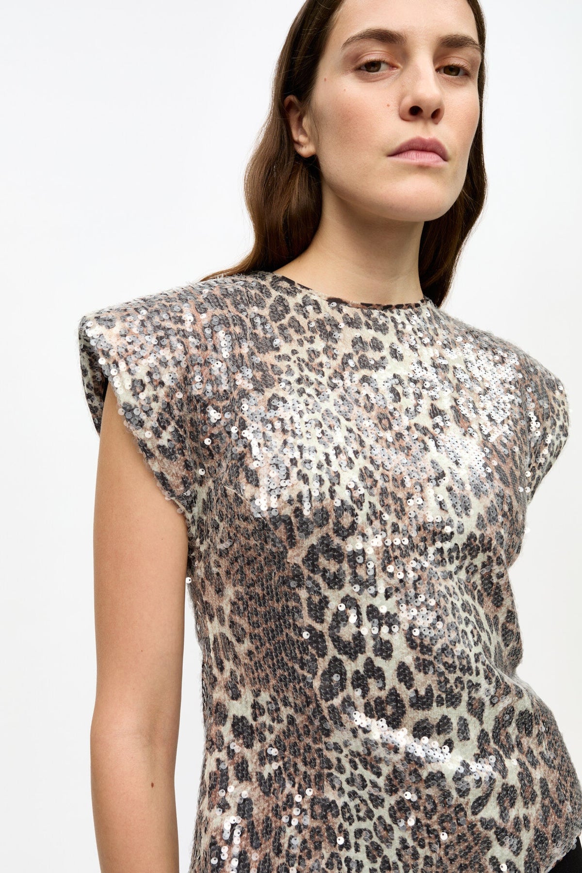 Ganni Printed Stretch Sequins Blouse