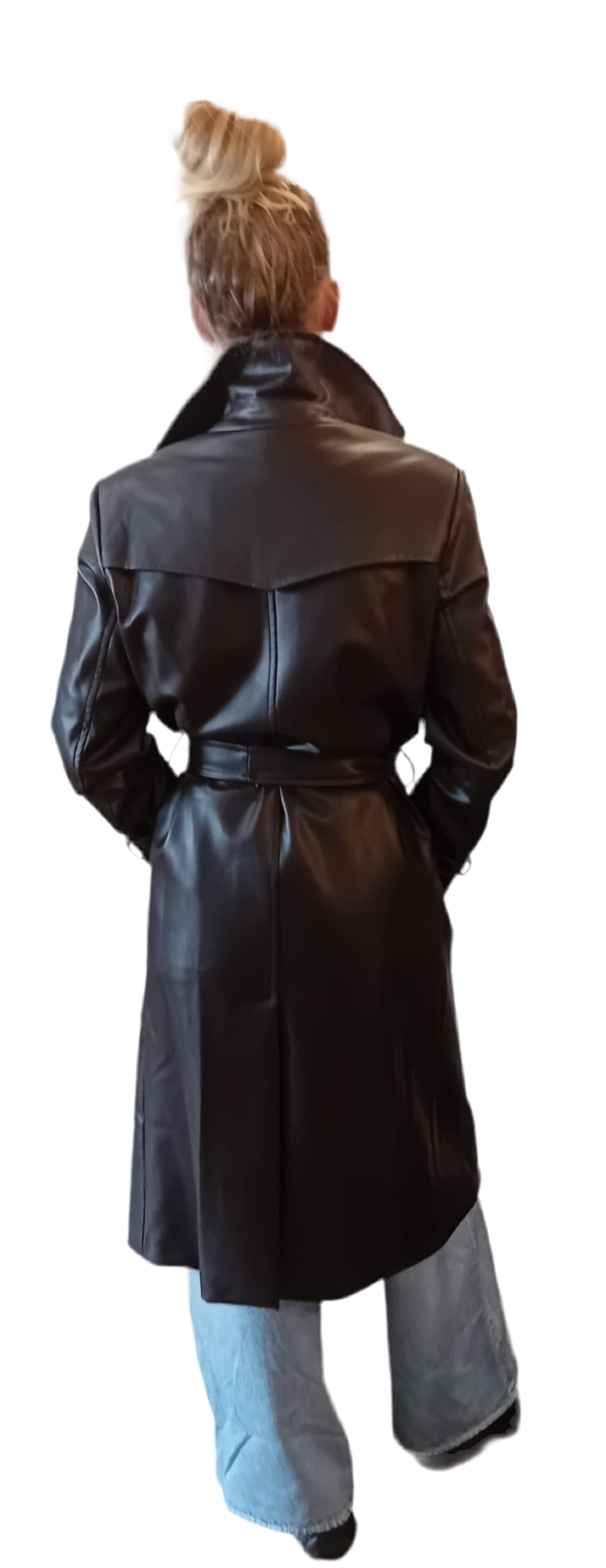 Black Label Faux leather Trench Coat