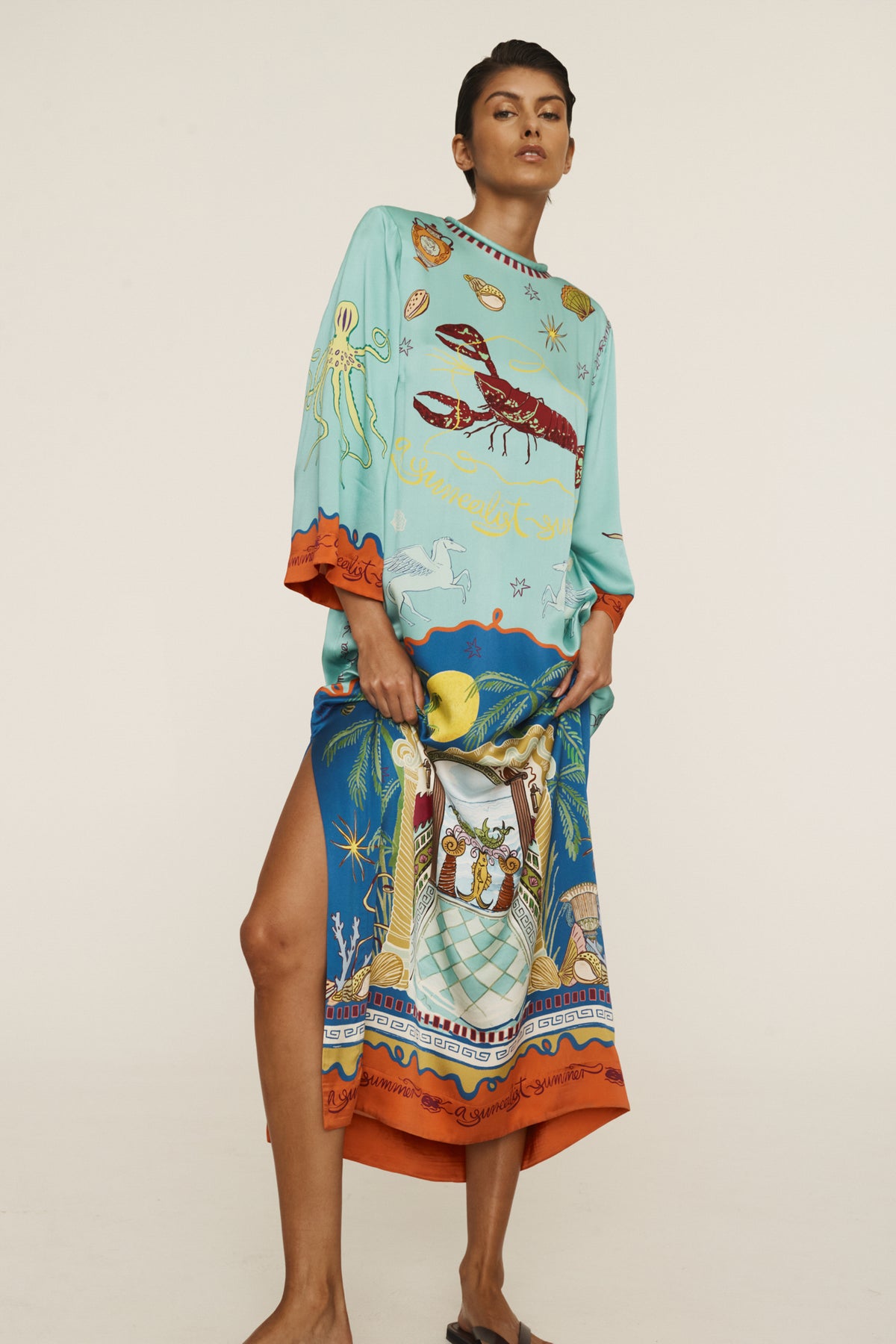 Alemais Surrealist Summer midi  Silk Dress