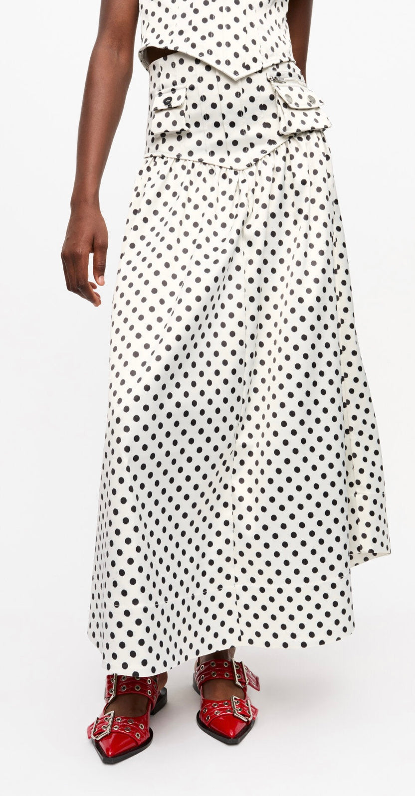 Ganni Printed Double Satin Long Pocket Skirt