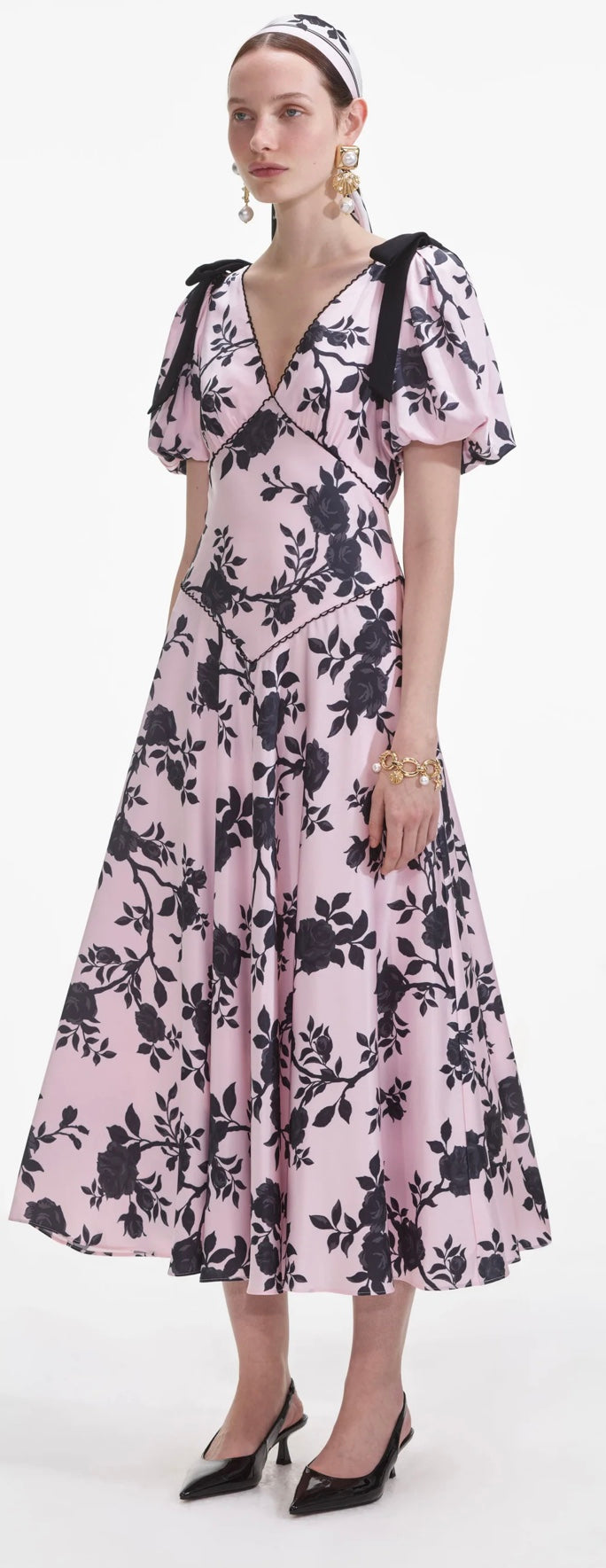 Self Portrait Pink Satin Floral Midi Dress