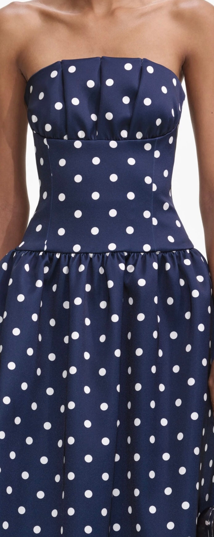 Self Portrait Navy Polka Dot Satin Midi Dress