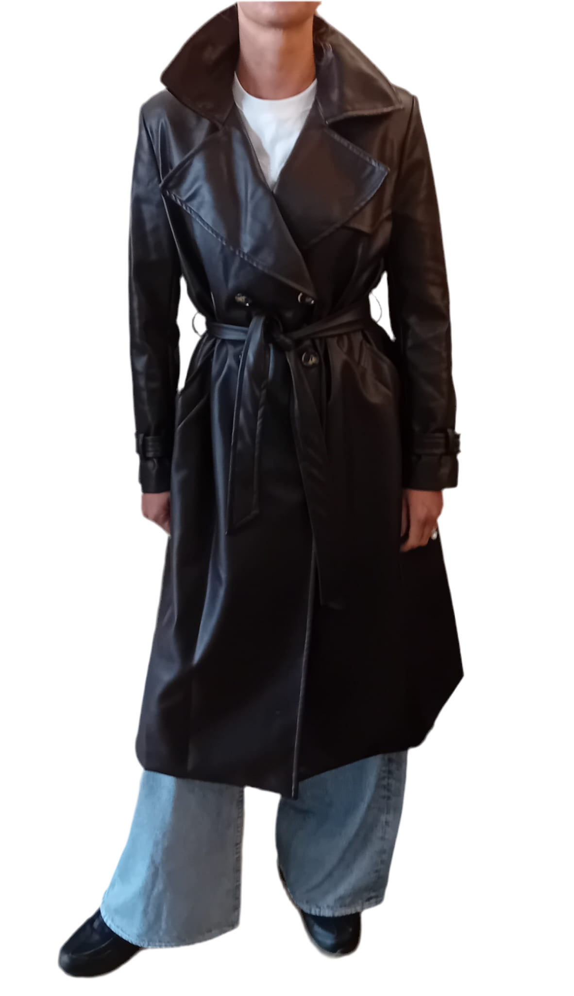 Black Label Faux leather Trench Coat