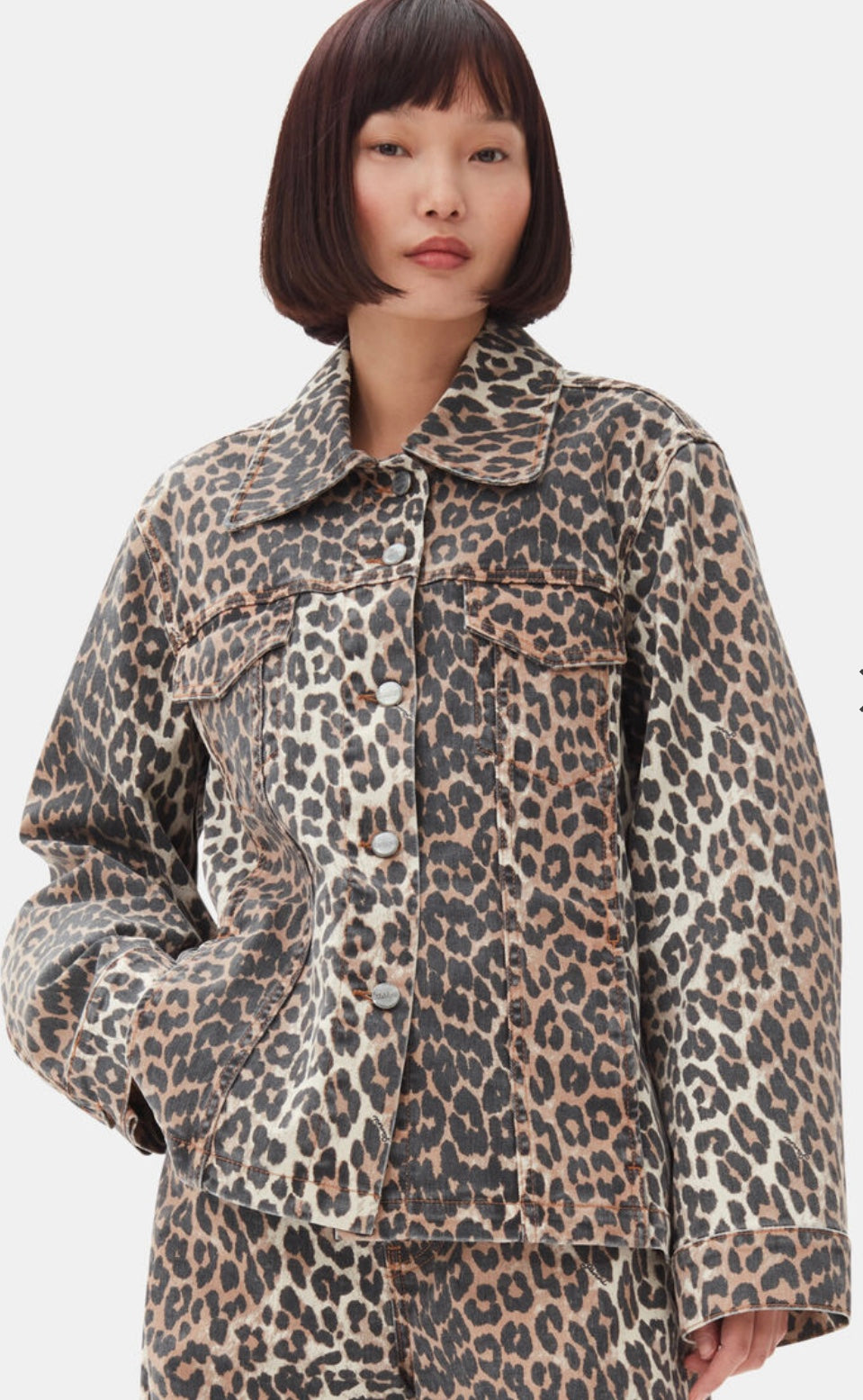 Ganni Leopard Printed Denim Jacket