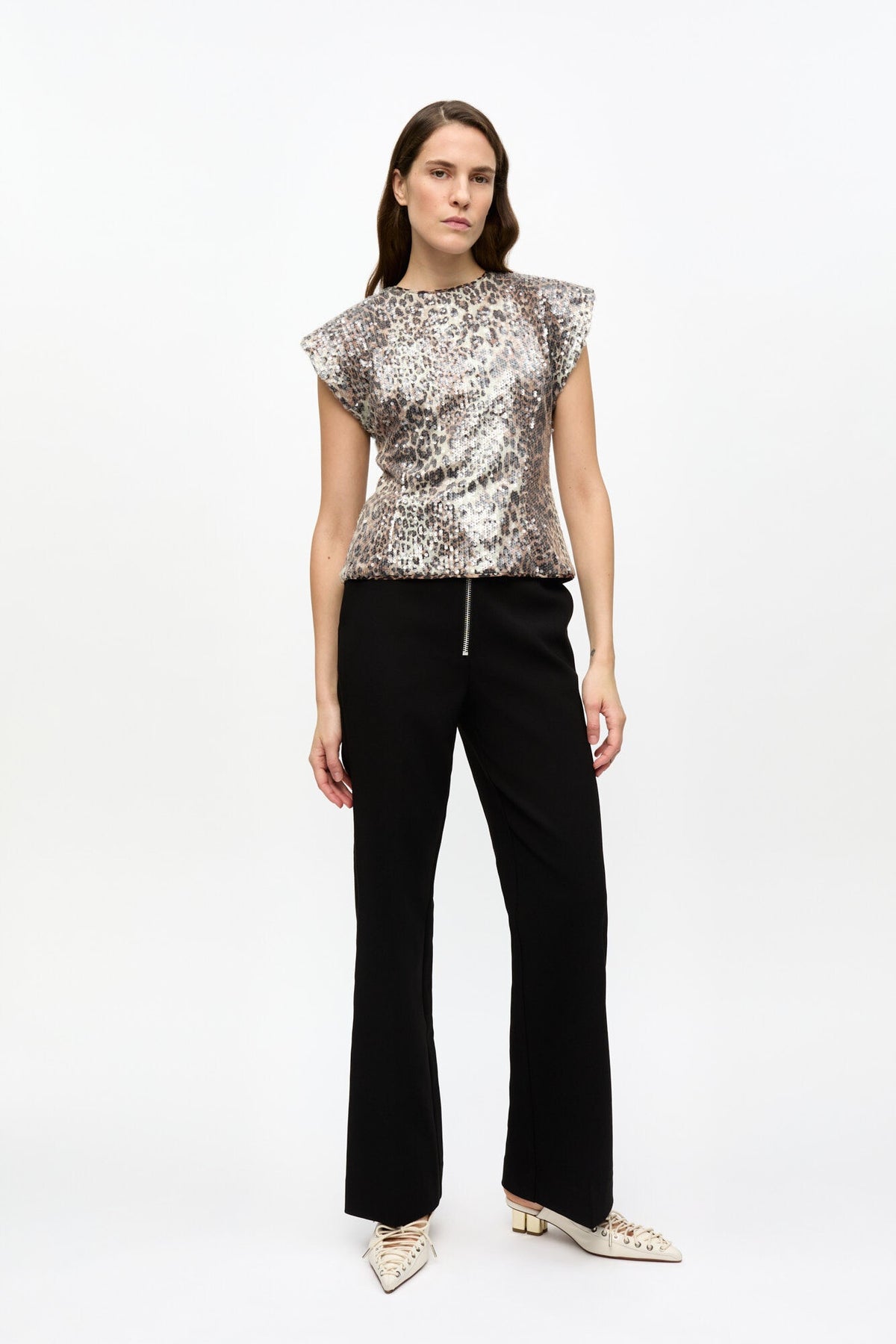 Ganni Printed Stretch Sequins Blouse