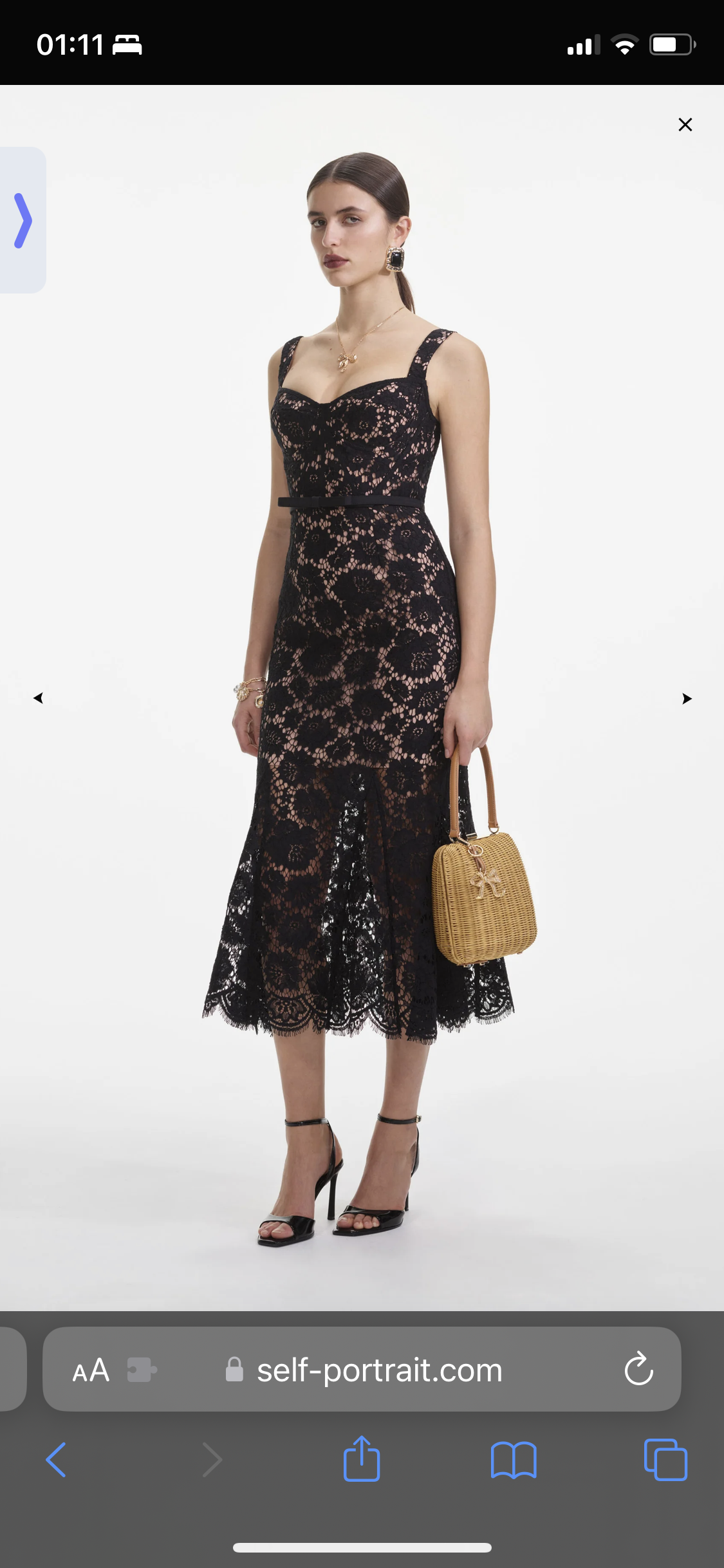 Self Portrait Black Fine Lace Midi Dress