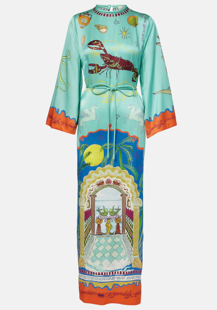 Alemais Surrealist Summer midi  Silk Dress