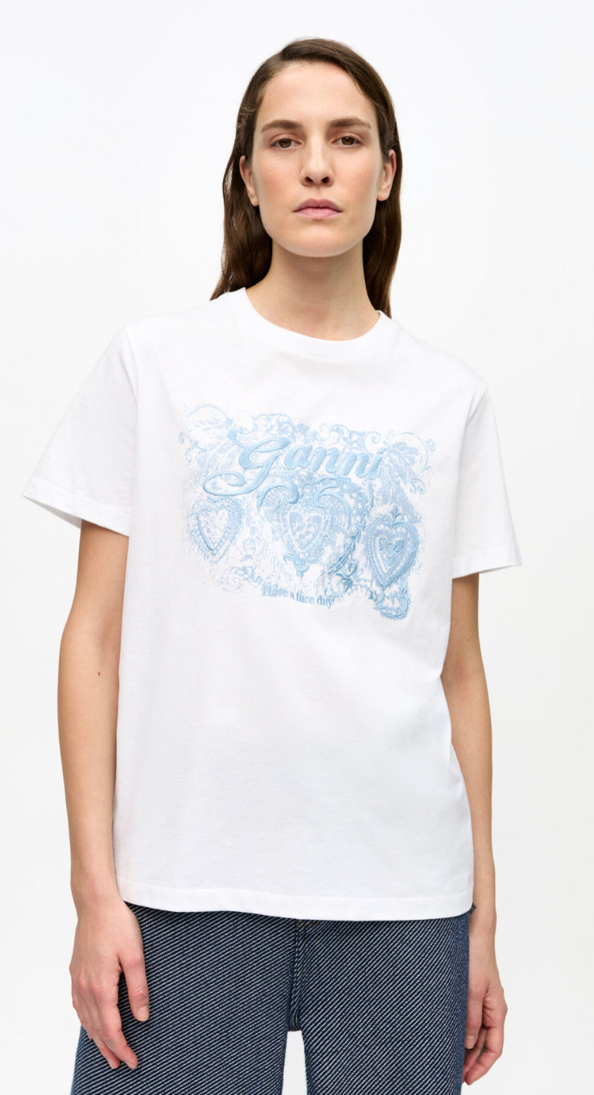 Ganni Basic Jersey Tattoo Lace T-Shirt