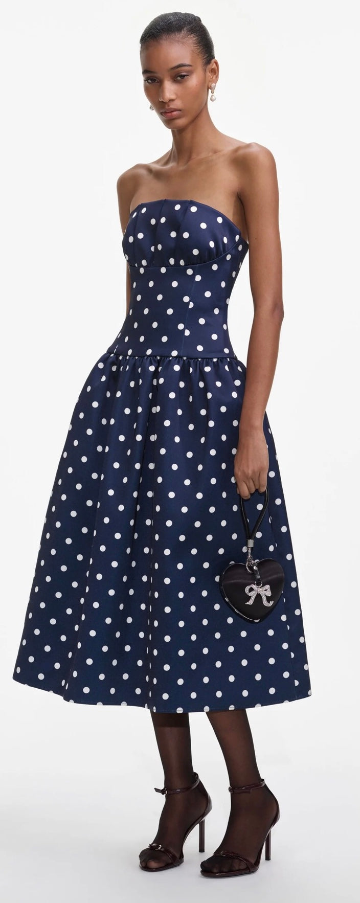 Self Portrait Navy Polka Dot Satin Midi Dress