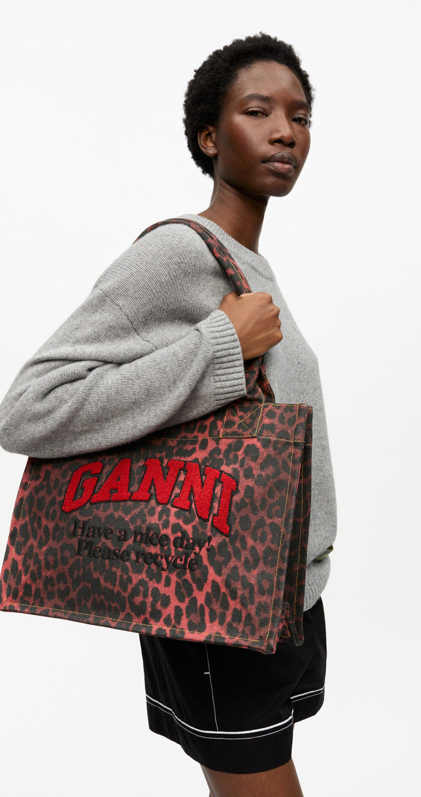 Ganni Large Easy Shopper Red Leopard