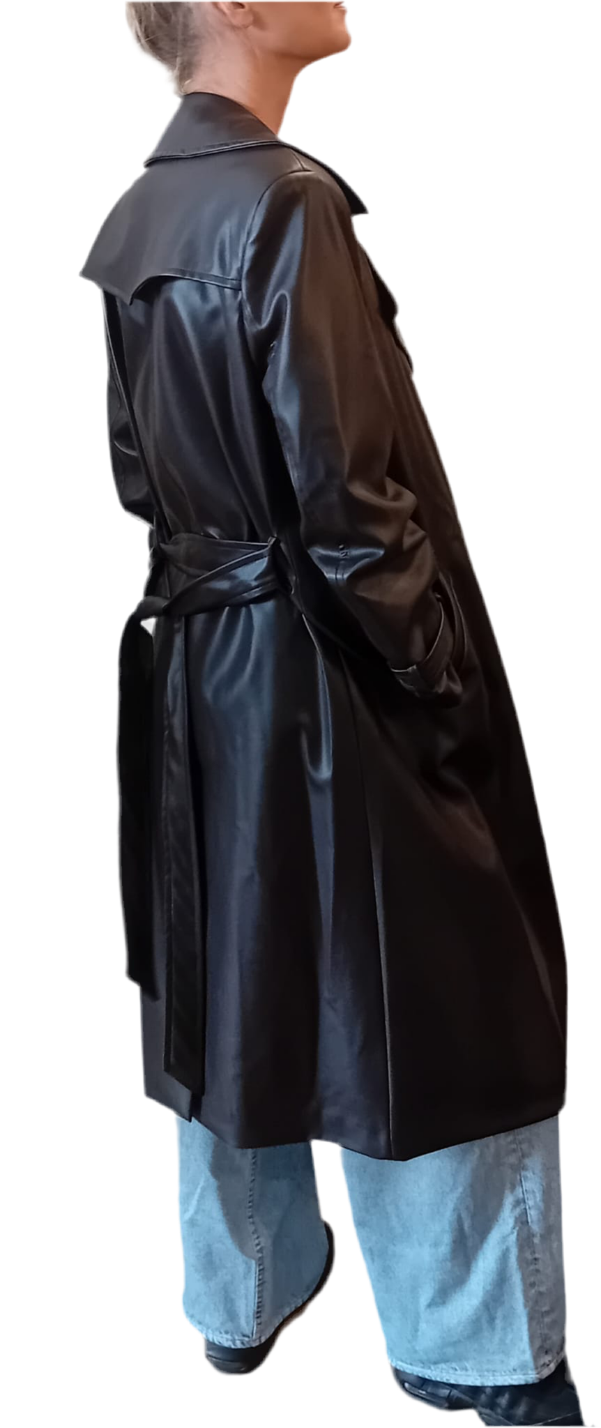 Black Label Faux leather Trench Coat