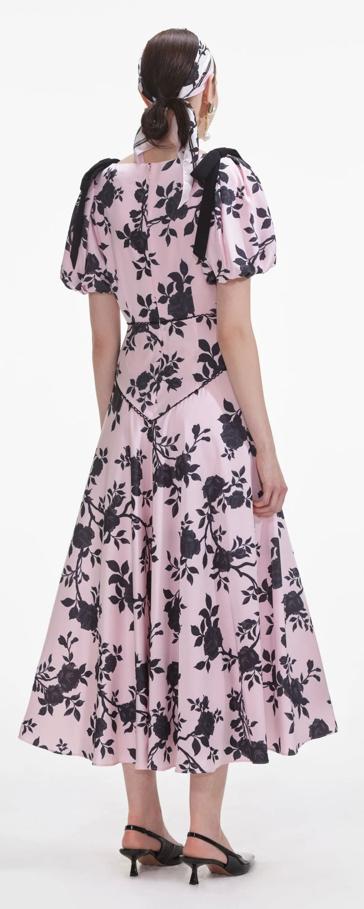 Self Portrait Pink Satin Floral Midi Dress