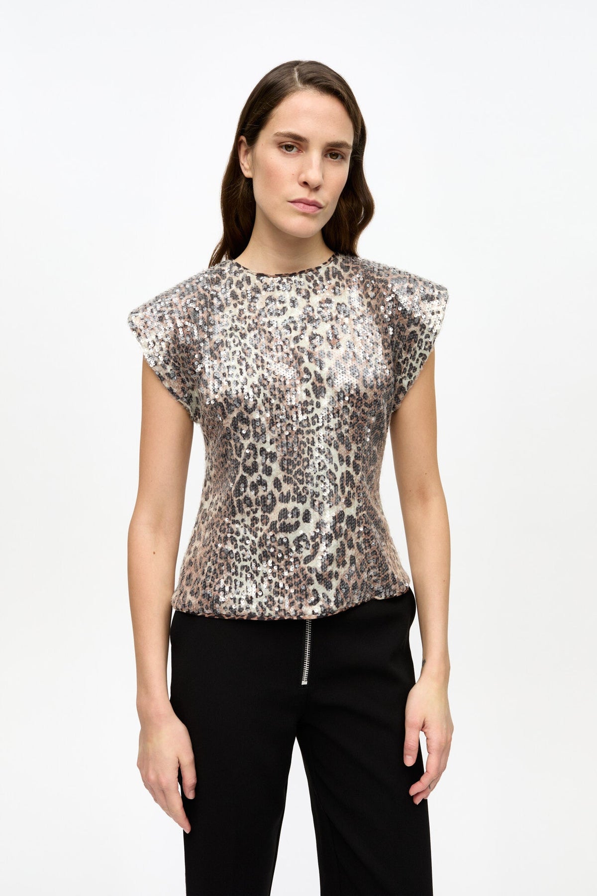 Ganni Printed Stretch Sequins Blouse