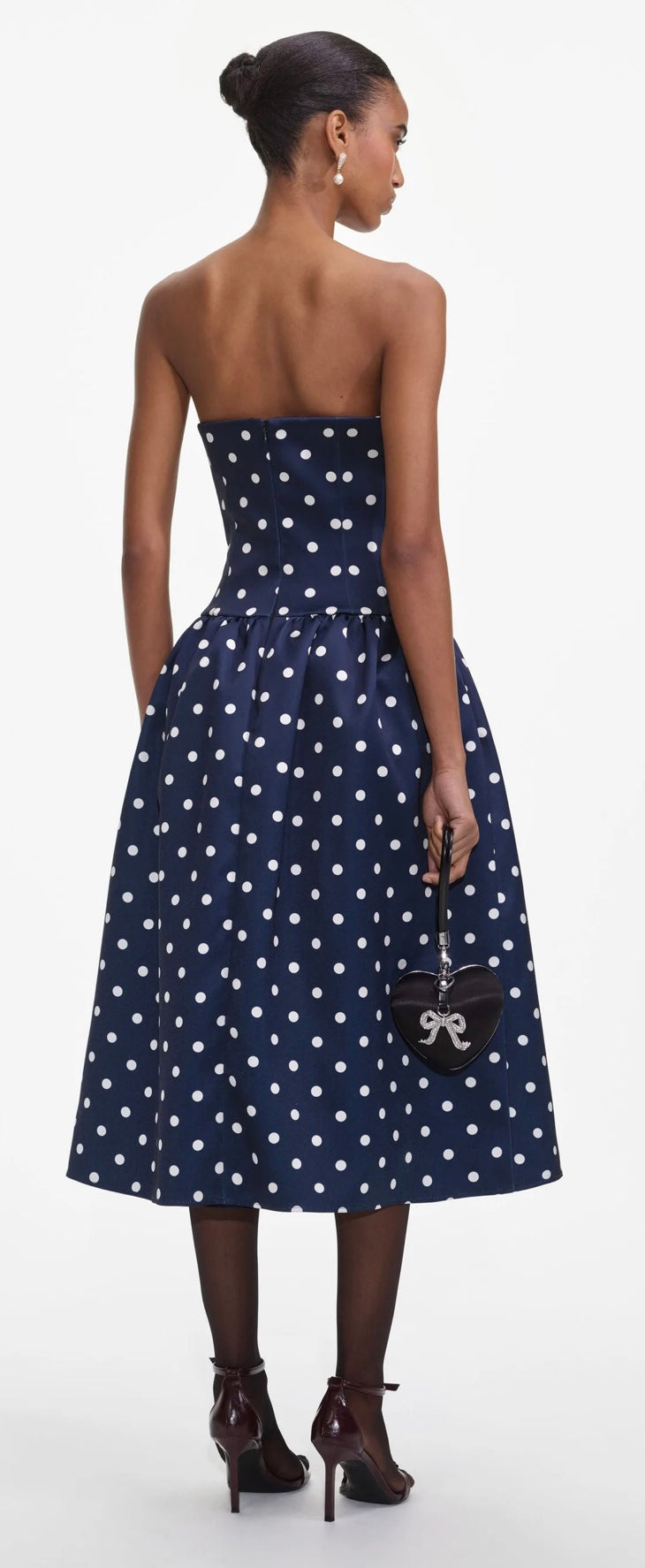 Self Portrait Navy Polka Dot Satin Midi Dress