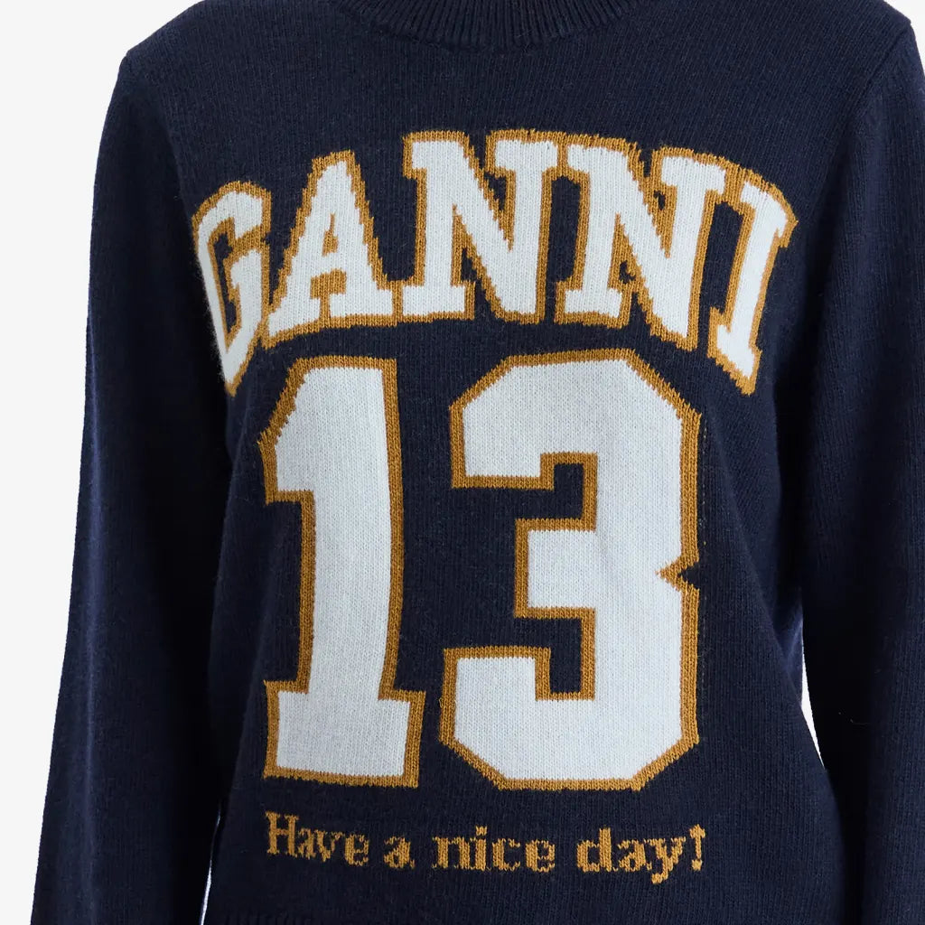 Ganni Graphic Wool Mix Baseball Crewneck