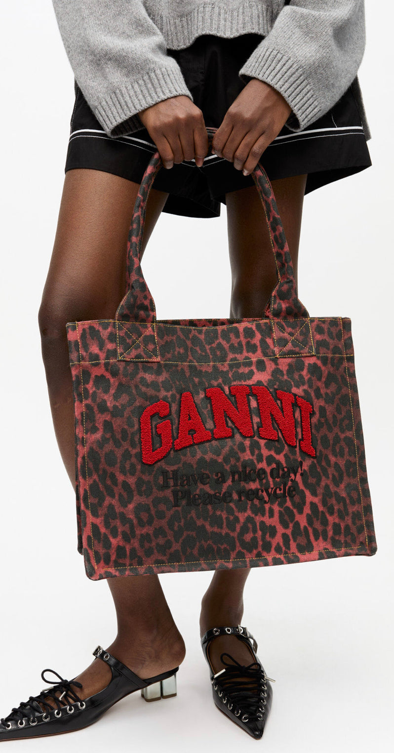 Ganni Large Easy Shopper Red Leopard