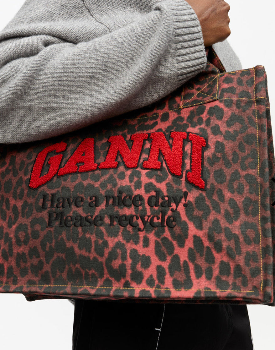 Ganni Large Easy Shopper Red Leopard