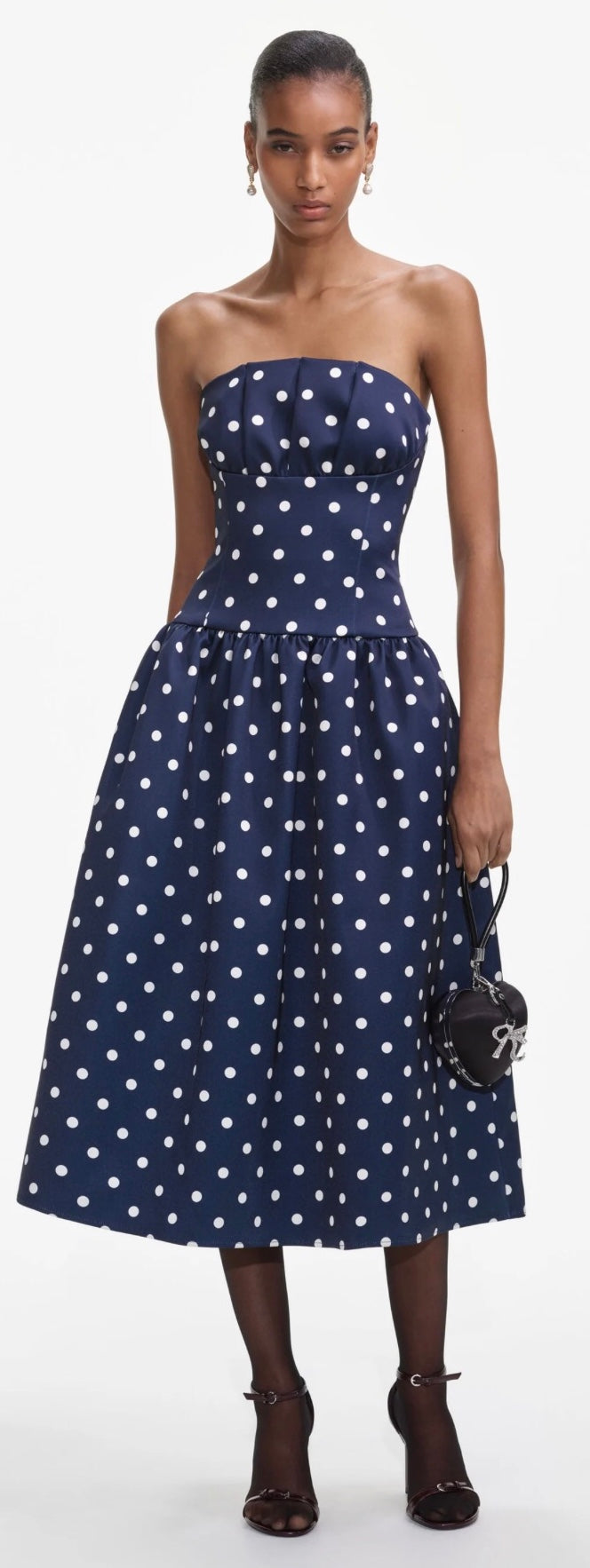 Self Portrait Navy Polka Dot Satin Midi Dress