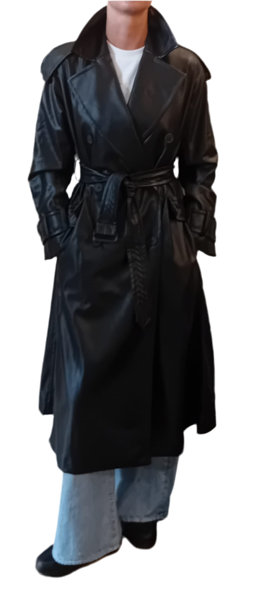 Black Label Faux Leather Trench Coat