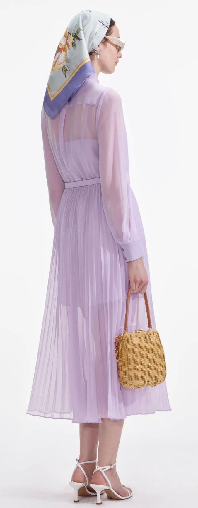 Self Portrait Lilac Chiffon Pussy Bow Midi Dress