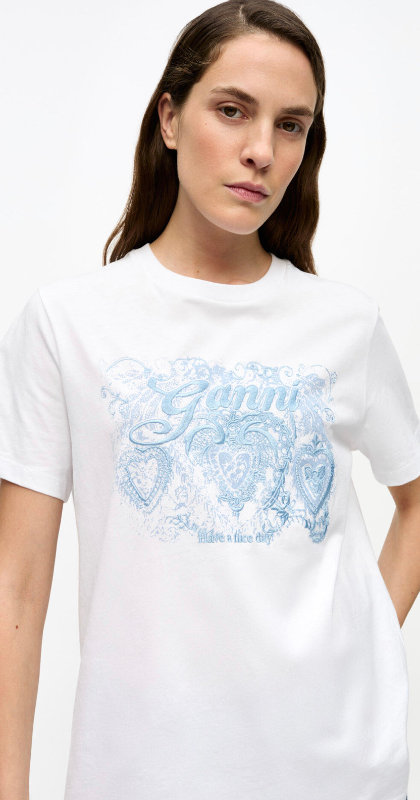 Ganni Basic Jersey Tattoo Lace T-Shirt