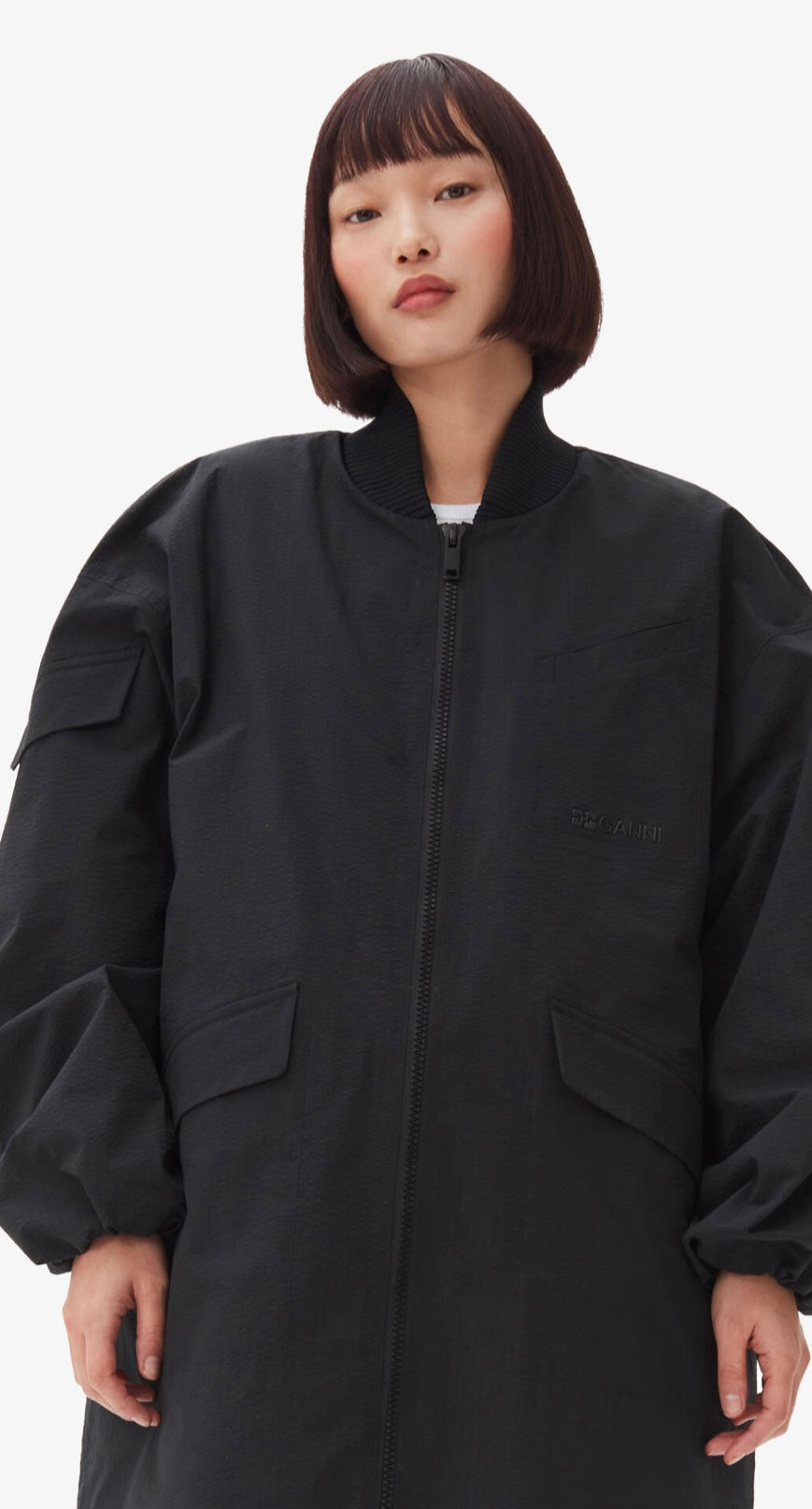 Ganni Oversized Tech Seersucker Shell Coat