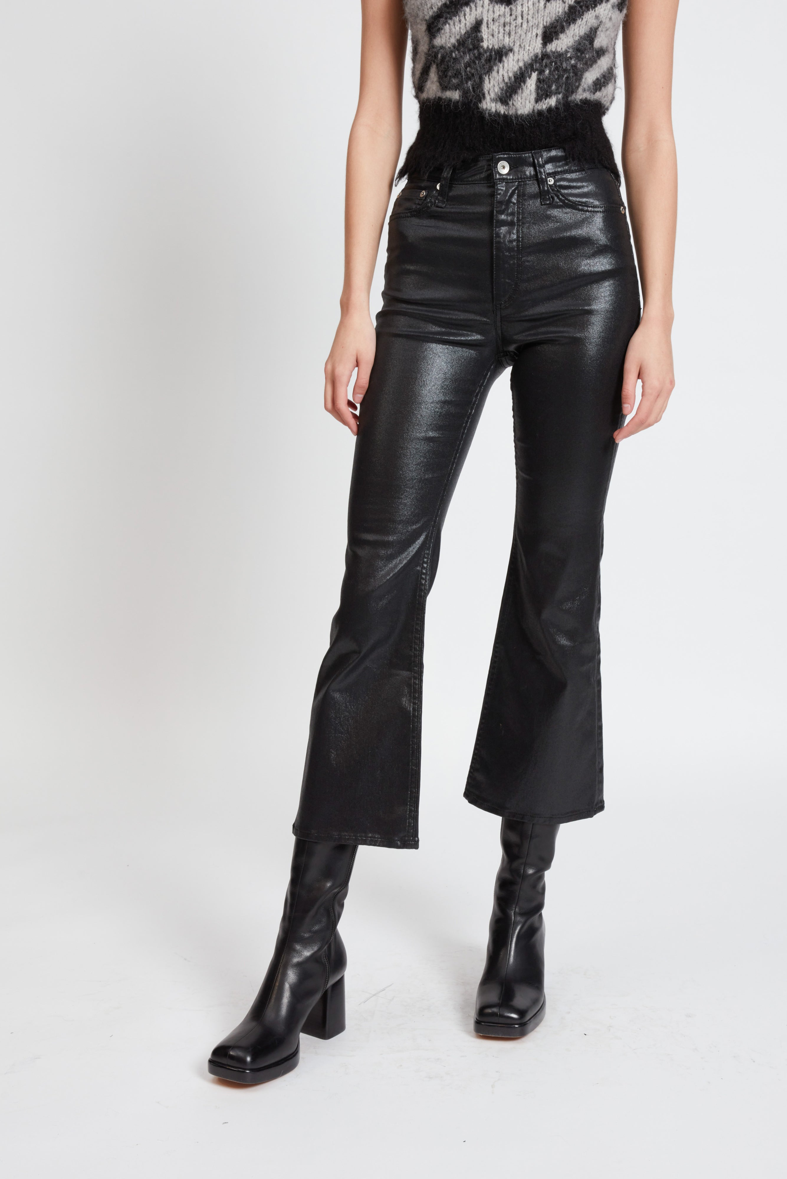 Casey Faux Leather Cropped Flare - Black